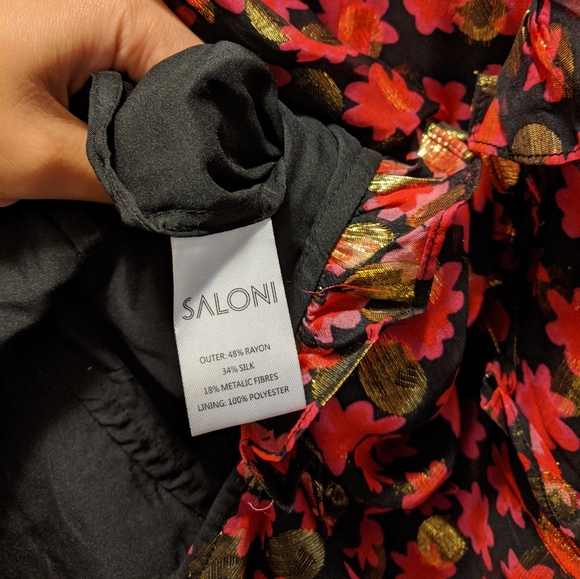 NWT Saloni Anita Ruffle Cocktail Dress Red Gold 6 - Picture 5 of 7